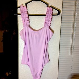 Lavender Ruffle Strap Bodysuit Ribbed Royal Honey Large